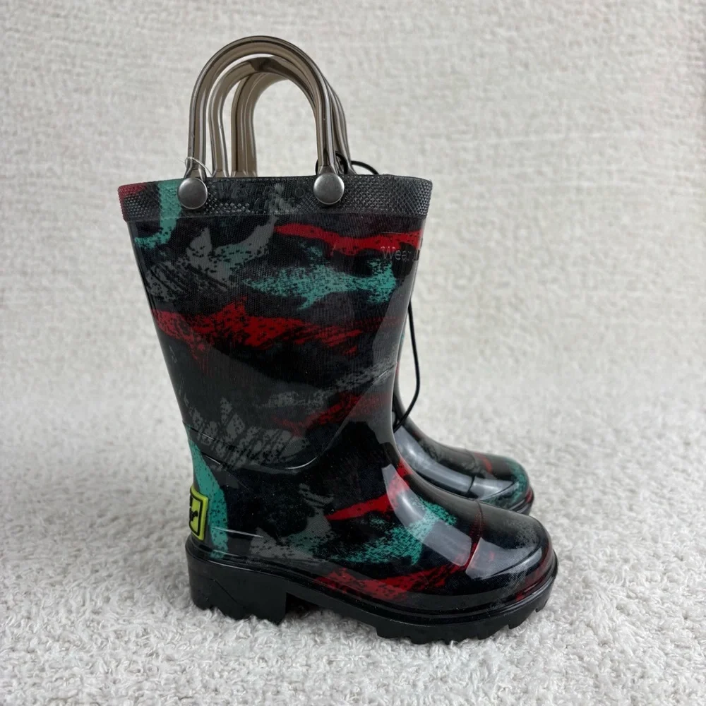 Western Chief Boots Toddler Boys 5 Black Multi Deep Water Light‎ Up Rain Boots